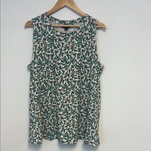 J.Jill Floral Sleeveless Top Size 2X Pink/Blue Birds New With Tag
